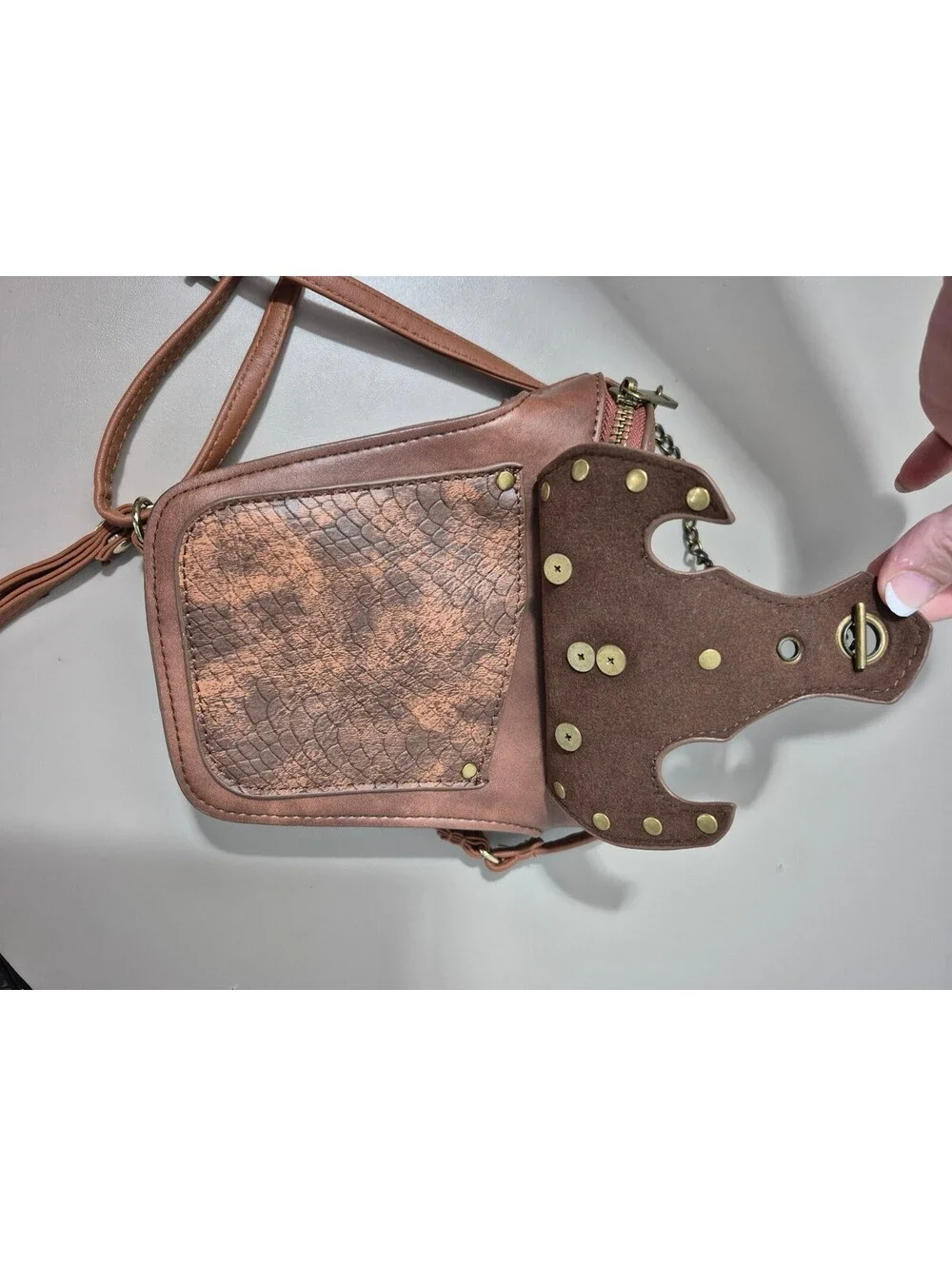 Steampunk Gothic Mini Crossbody Waist Bag Brown Studded Chain